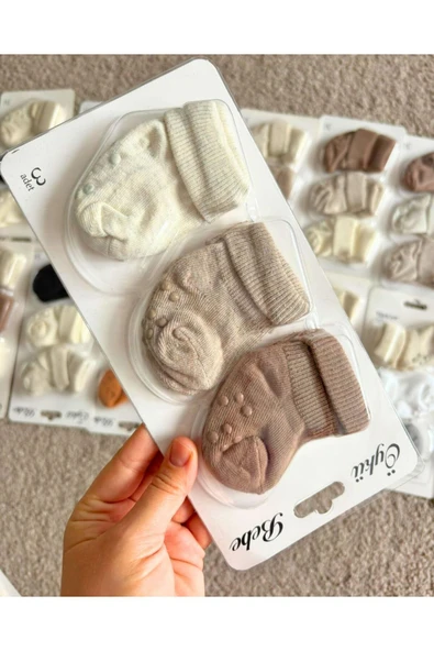 TinyAlp 3'lü Yenidoğan Organik Pamuk Yumuşak Bebek Soft Renkli Çorap - 6