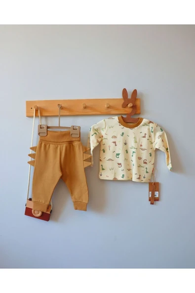 TinyAlp Dino Desenli Soft Renkli Erkek Bebek İkili Takım
