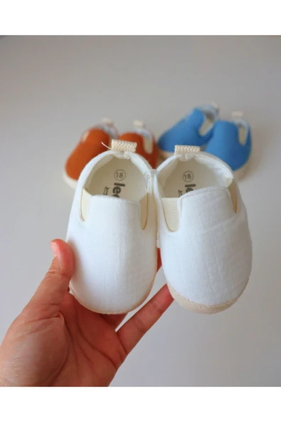 TinyAlp Yazlık Müslin Kumaş Naturel Soft Renkler Tasarım Bebek Ayakkabısı - 2