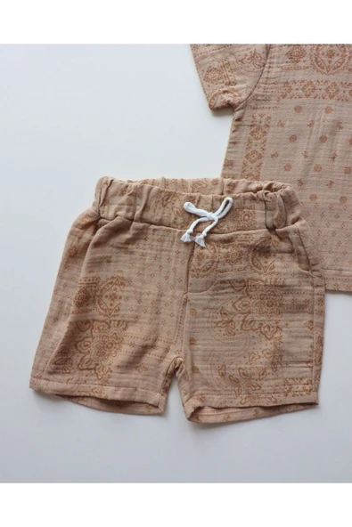 TinyAlp Müslin Kumaş Tasarım Etnik Desen Erkek Bebek Yazlık Takım - 5