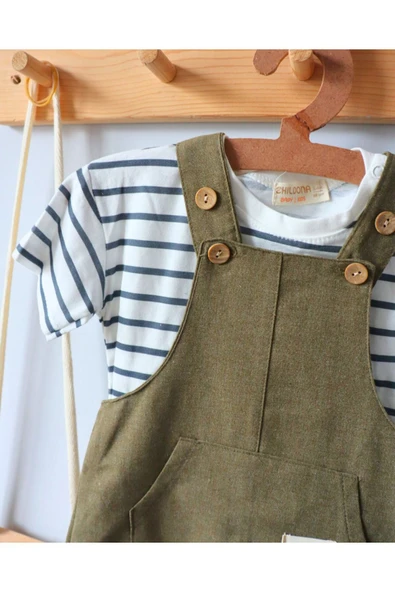 TinyAlp Tasarım Desenli Naturel Keten Kumaş Doğal Ve Soft Renkli Erkek Bebek Tulum Takım - 7