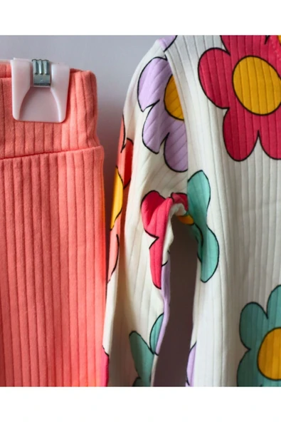 TinyAlp Rahat ve Kaliteli Esnek Kumaş İspanyol Paça Çiçek Desenli Kız Çocuk Takım - 2