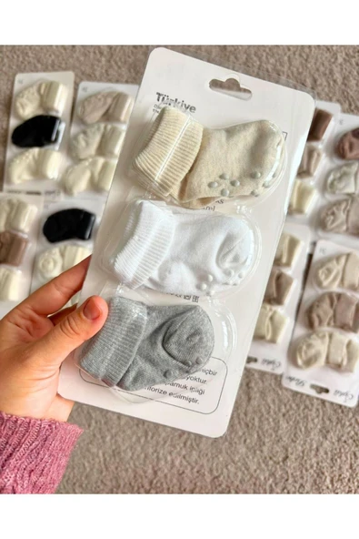TinyAlp 3'lü Yenidoğan Organik Pamuk Yumuşak Bebek Soft Renkli Çorap - 4
