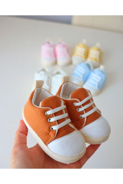 TinyAlp Yazlık Bağcıklı Müslin Kumaş Naturel Tasarım Bebek Ayakkabısı - 5