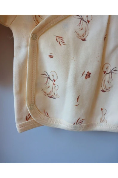 TinyAlp Ördek Desenli Sevimli Tasarım Model Naturel Kumaş Kız Bebek Yenidoğan Takımı - 8