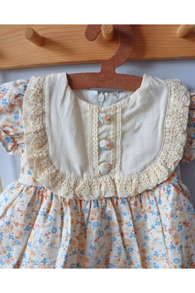 TinyAlp Çıtır Çiçek Desenli Vintage Astarlı ve Tütülü Kız Bebek Elbisesi - 4