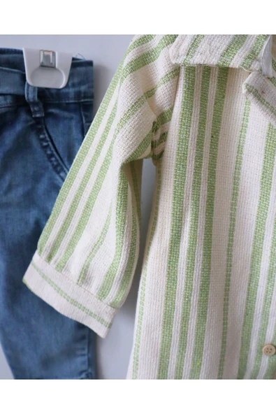 TinyAlp Waffle Kumaş Rahat Ve Esnek Kot Pantolonlu Erkek Bebek 3'lü Takım - 6