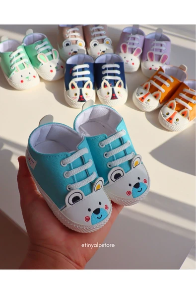 TinyAlp Desenli Hayvan Figürlü Soft Renkli Tabanı Yumuşak Kız Erkek Bebek Ayakkabısı - 9