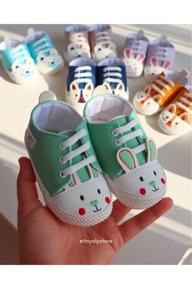 TinyAlp Desenli Hayvan Figürlü Soft Renkli Tabanı Yumuşak Kız Erkek Bebek Ayakkabısı