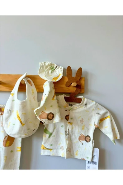 TinyAlp Safari Desenli Erkek Bebek Hastane Çıkışı Takım 5'li - 3