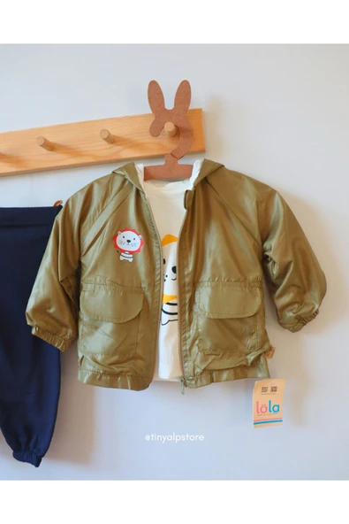 TinyAlp Aslan Desenli Kapşonlu Yağmurluk Ve Alt Üst Erkek Bebek 3'lü Takımı - 7