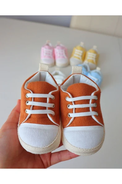 TinyAlp Yazlık Bağcıklı Müslin Kumaş Naturel Tasarım Bebek Ayakkabısı - 6