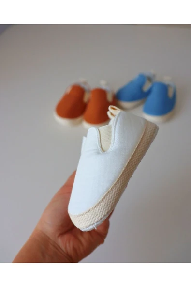 TinyAlp Yazlık Müslin Kumaş Naturel Soft Renkler Tasarım Bebek Ayakkabısı - 4