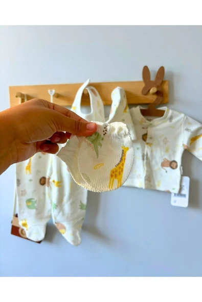 TinyAlp Safari Desenli Erkek Bebek Hastane Çıkışı Takım 5'li - 4