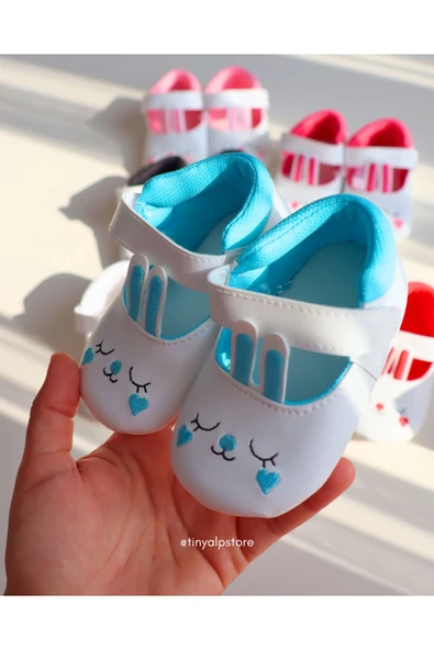 TinyAlp Tavşan Kulaklı Soft Renkli Tasarım Işleme Desenli Yumuşacık Taban Kız Bebek Ayakkabı - 2