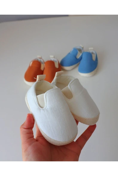 TinyAlp Yazlık Müslin Kumaş Naturel Soft Renkler Tasarım Bebek Ayakkabısı