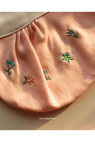 TinyAlp Soft Naturel Kumaş Yumuşacık Pamuk Tasarım İşleme Desenli Yenidoğan Kız Bebek 5'li Takım - 4