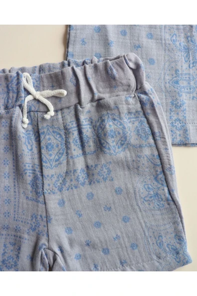 TinyAlp Müslin Kumaş Tasarım Etnik Desen Erkek Bebek Yazlık Takım - 9