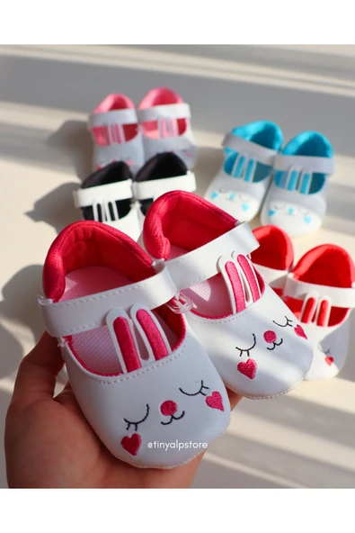 TinyAlp Bayramlık Tavşan Kulaklı Soft Renkli Tasarım Işleme Desenli Yumuşacık Taban Kız Bebek Ayakkabı - 2