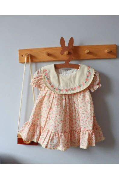 TinyAlp Çıtır Çiçek Desenli Vintage Astarlı ve Tütülü Kız Bebek Elbisesi - 7