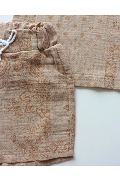 TinyAlp Müslin Kumaş Tasarım Etnik Desen Erkek Bebek Yazlık Takım - 6