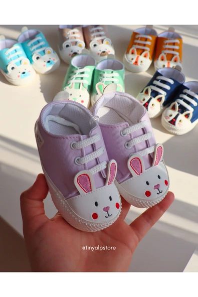 TinyAlp Desenli Hayvan Figürlü Soft Renkli Tabanı Yumuşak Kız Erkek Bebek Ayakkabısı - 8
