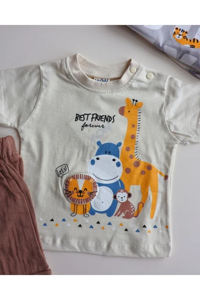 TinyAlp Eğlenceli Tasarım Desenli Yazlık Rahat Şortlu Erkek Bebek Takım - 8