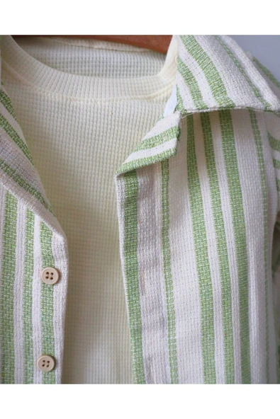 TinyAlp Waffle Kumaş Rahat Ve Esnek Kot Pantolonlu Erkek Bebek 3'lü Takım - 4