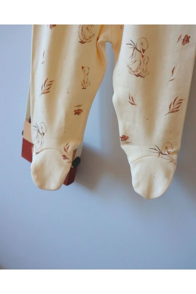 TinyAlp Ördek Desenli Sevimli Tasarım Model Naturel Kumaş Kız Bebek Yenidoğan Takımı - 4