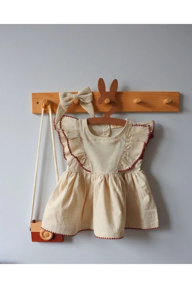 TinyAlp Soft Renk Yumuşacık Keten Kumaş Tasarım Kız Bebek Elbise