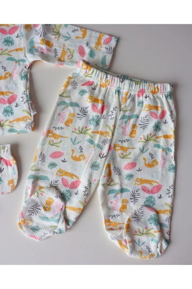 TinyAlp Soft Renkli ve Şık Tasarımlı Naturel Kumaş Kız Bebek 5'li Hastane Çıkış Seti - 8