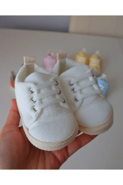 TinyAlp Yazlık Bağcıklı Müslin Kumaş Naturel Tasarım Bebek Ayakkabısı - 2