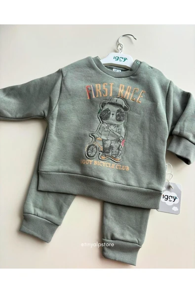 TinyAlp Kabartmalı Desenli 3 Iplik Şardonlu Kalın Kışlık Tarz Kaliteli Erkek Bebek Takım