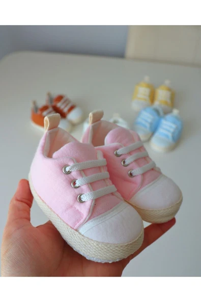 TinyAlp Yazlık Bağcıklı Müslin Kumaş Naturel Tasarım Bebek Ayakkabısı - 3