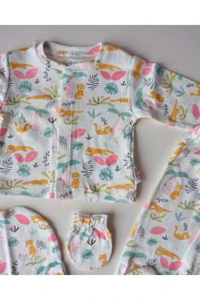 TinyAlp Soft Renkli ve Şık Tasarımlı Naturel Kumaş Kız Bebek 5'li Hastane Çıkış Seti - 6