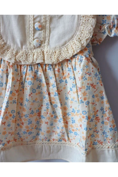 TinyAlp Çıtır Çiçek Desenli Vintage Astarlı ve Tütülü Kız Bebek Elbisesi - 2