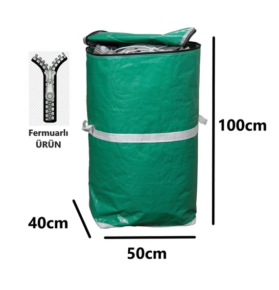 Ev-iş Branda Taşıma Çuvalı 50x40+100cm Fermuarlı Ve Cepli 170gr.Tekstil Çuvalı- (YEŞİL) ürün görseli 1