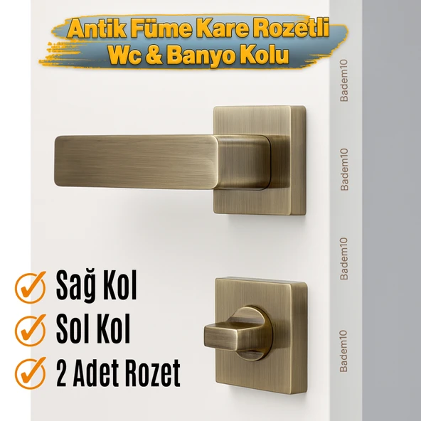 Antik Füme Wc Banyo Tipi Kapı Kolu Rozetli Sağ Sol Uygun Modern İç Kapı Kilitli 1 Takım - Resim 2