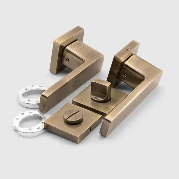 Antik Füme Wc Banyo Tipi Kapı Kolu Rozetli Sağ Sol Uygun Modern İç Kapı Kilitli 1 Takım - Resim 4