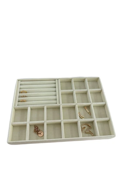 Bakü Model Süet Krem Renk 34/24 cm Bölmeli-Sosisli Çekmece Içi Takı Standı - 3