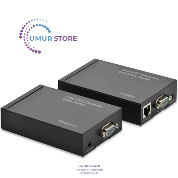 Ses (Audio) ve VGA Görüntü Sinyalı Uzatma Cihazı, Alıcı (Receiver) ve Verici (Transmitter) Birim Dahil, 300 Metre ürün görseli 1