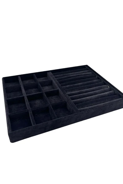 Berlin Model Süet Kumaş Siyah Renk 24/34 Cm Sosisli-Bölmeli Takı Sergileme Standı - 4