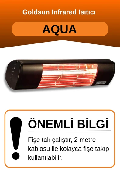 Goldsun Aqua 2000 Watt GSA20 Kumandasız Suya Dayanıklı Elektrikli İnfrared Isıtıcı-Siyah - Resim 2