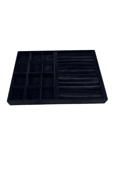 Berlin Model Süet Kumaş Siyah Renk 24/34 Cm Sosisli-Bölmeli Takı Sergileme Standı - 2