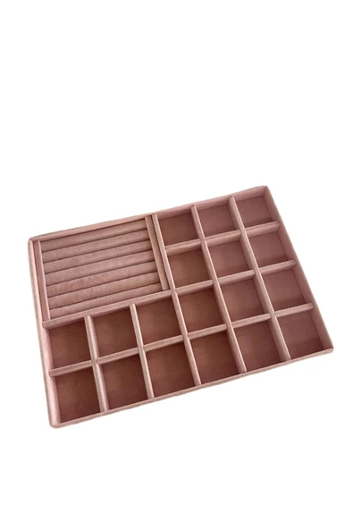 Bakü Model Süet Pembe Renk 34/24 cm Bölmeli-Sosisli Çekmece Içi Takı Standı - 5