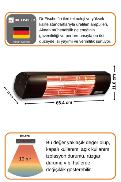 Goldsun Aqua 2000 Watt GSA20 Kumandasız Suya Dayanıklı Elektrikli İnfrared Isıtıcı-Siyah - Resim 4
