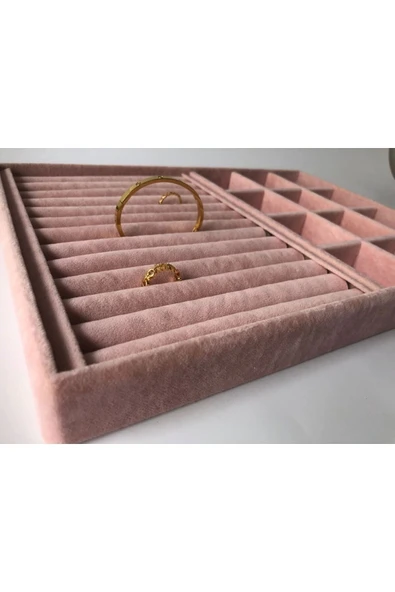 Berlin Model Süet Kumaş Pembe Renk 24/34 Cm Sosisli-bölmeli Takı Sergileme Standı - 2