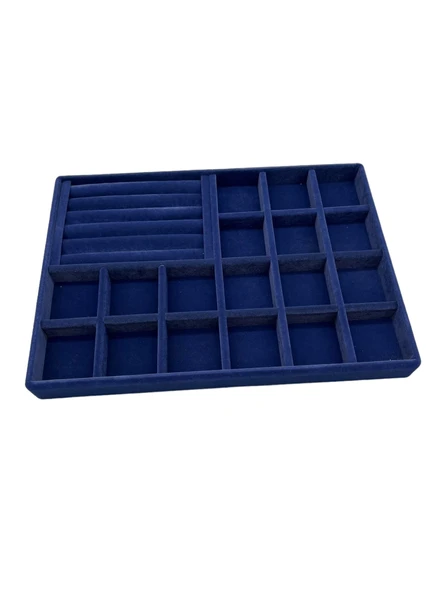 Bakü Model Süet Lacivert Renk 34/24 cm Bölmeli-Sosisli Takı Sergileme Standı - 2