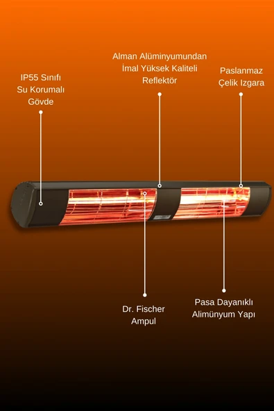 Goldsun Aqua 3000 Watt GSA30 Kumandasız Suya Dayanıklı Elektrikli İnfrared Isıtıcı-Siyah - Resim 5