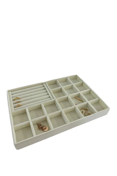 Bakü Model Süet Krem Renk 34/24 cm Bölmeli-Sosisli Çekmece Içi Takı Standı